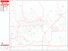 Rancho Cucamonga Wall Map Zip Code Red Line Style 2024